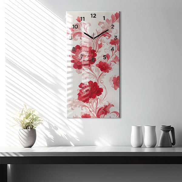 Vertical wall clock Red flowers