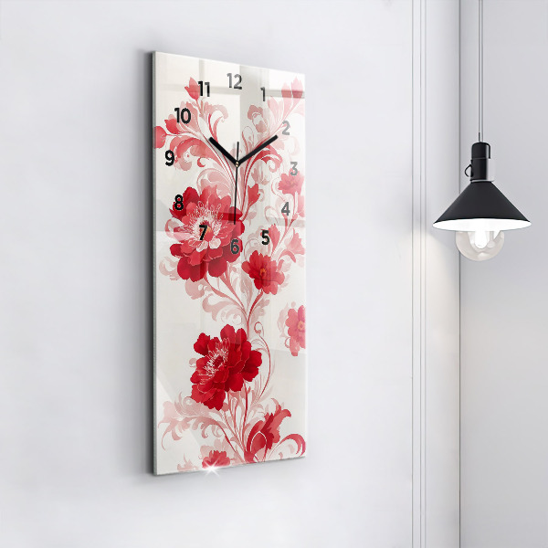 Vertical wall clock Red flowers