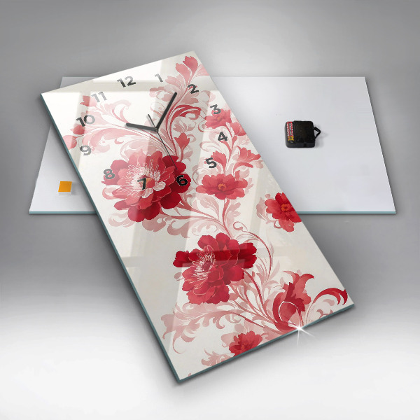 Vertical wall clock Red flowers