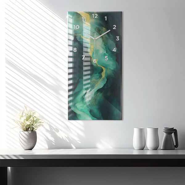 Vertical wall clock Green marble