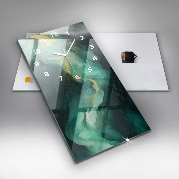 Vertical wall clock Green marble