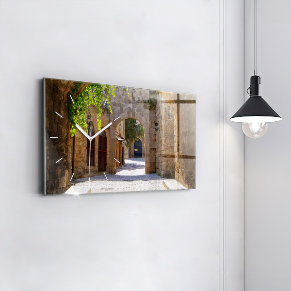 Horizontal wall clock Picturesque street of Rhodes