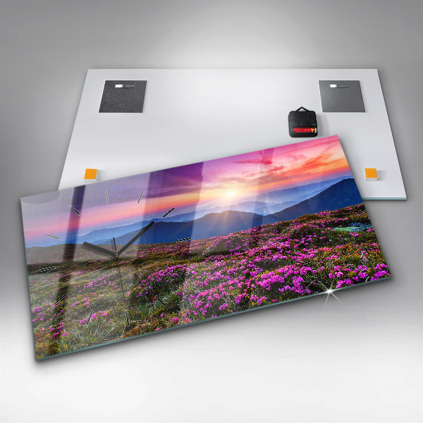 Horizontal wall clock Sunrise flowers