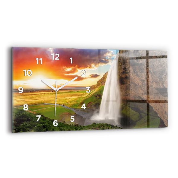 Horizontal wall clock Waterfall in Iceland