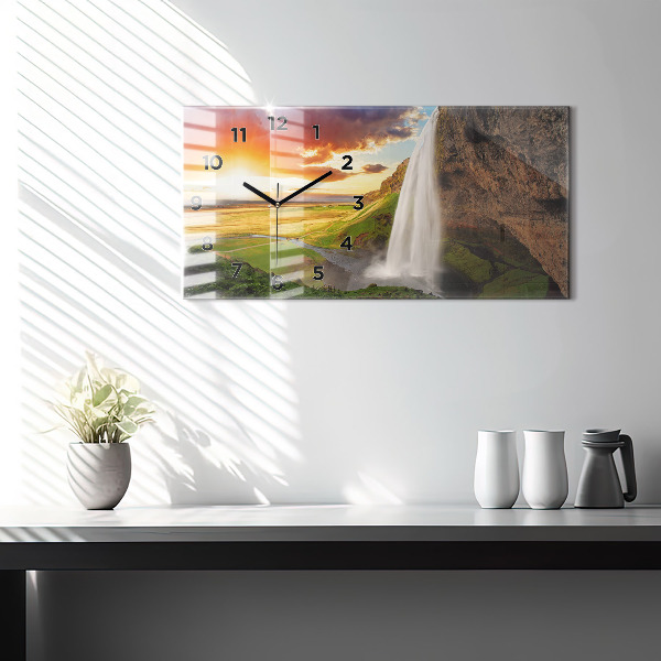 Horizontal wall clock Waterfall in Iceland