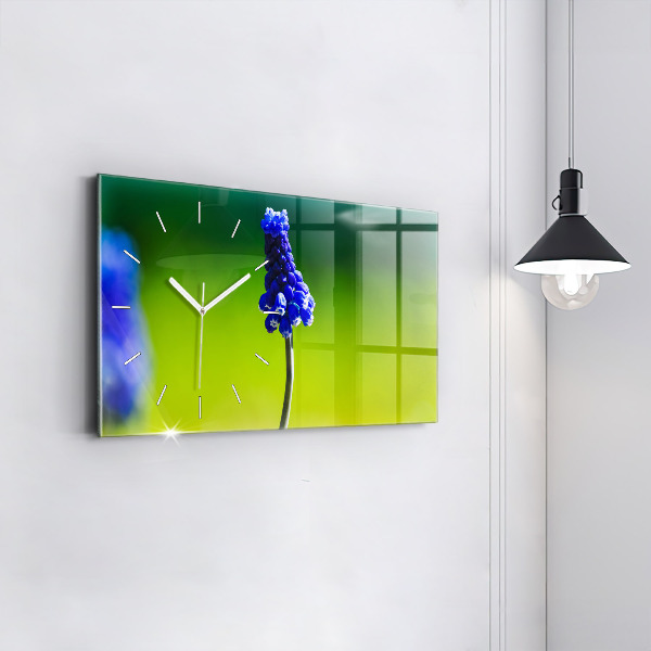 Horizontal wall clock Blue flowers
