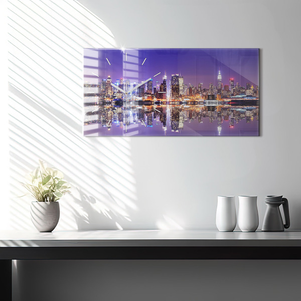 Horizontal wall clock New York at night