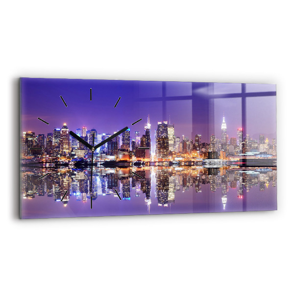 Horizontal wall clock New York at night