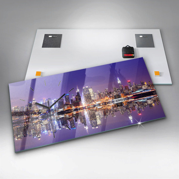 Horizontal wall clock New York at night