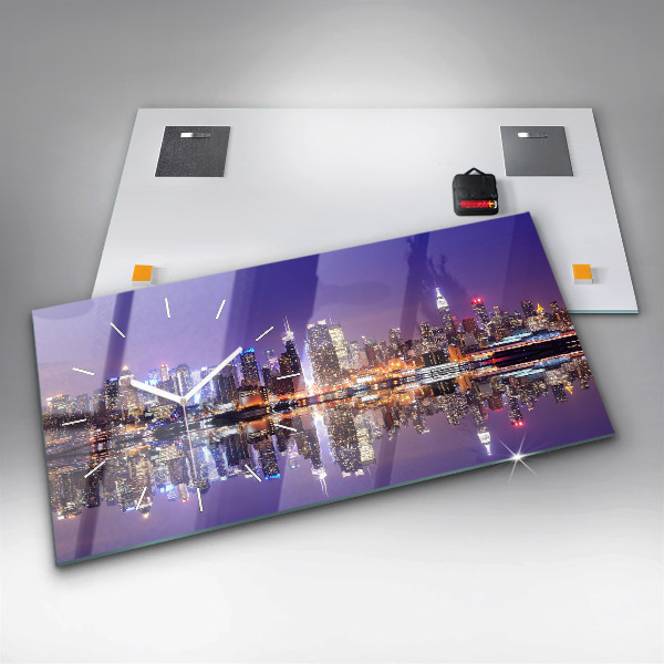 Horizontal wall clock New York at night