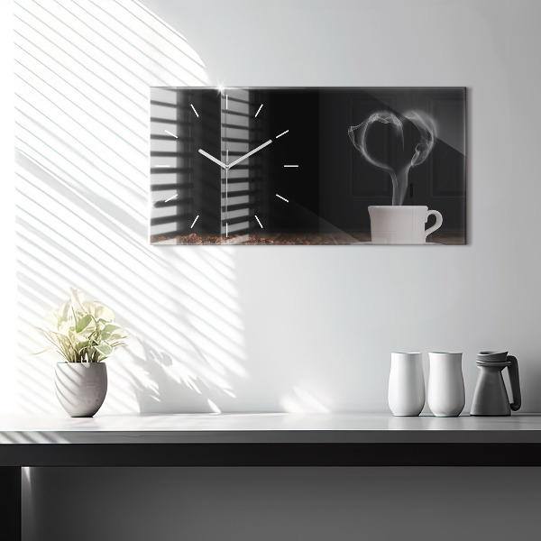 Horizontal wall clock A cup of hot coffee