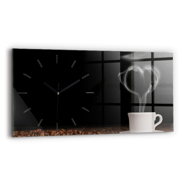 Horizontal wall clock A cup of hot coffee