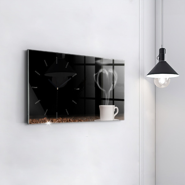 Horizontal wall clock A cup of hot coffee