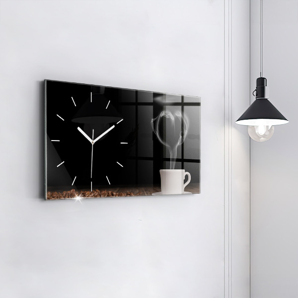 Horizontal wall clock A cup of hot coffee