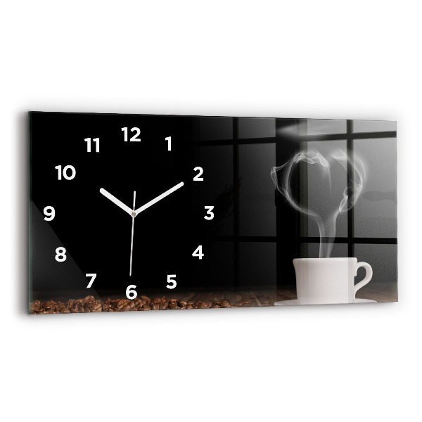 Horizontal wall clock A cup of hot coffee