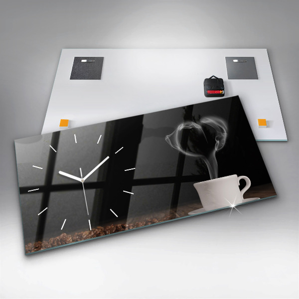 Horizontal wall clock A cup of hot coffee