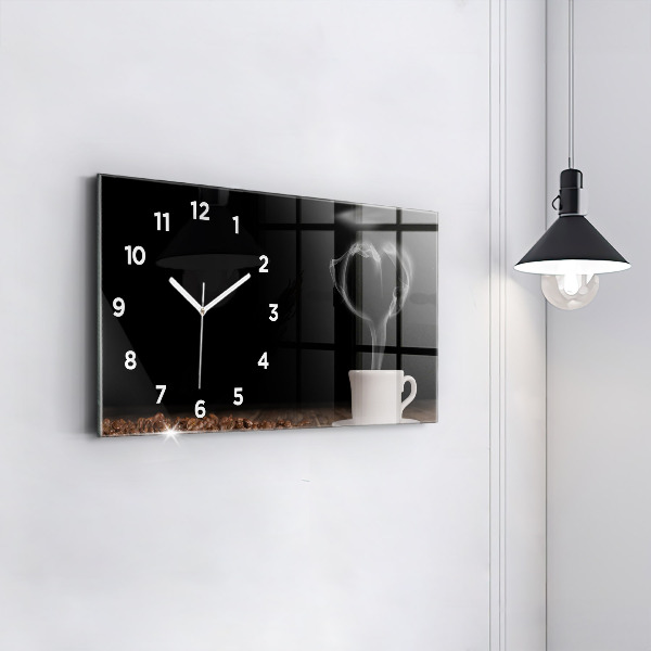 Horizontal wall clock A cup of hot coffee