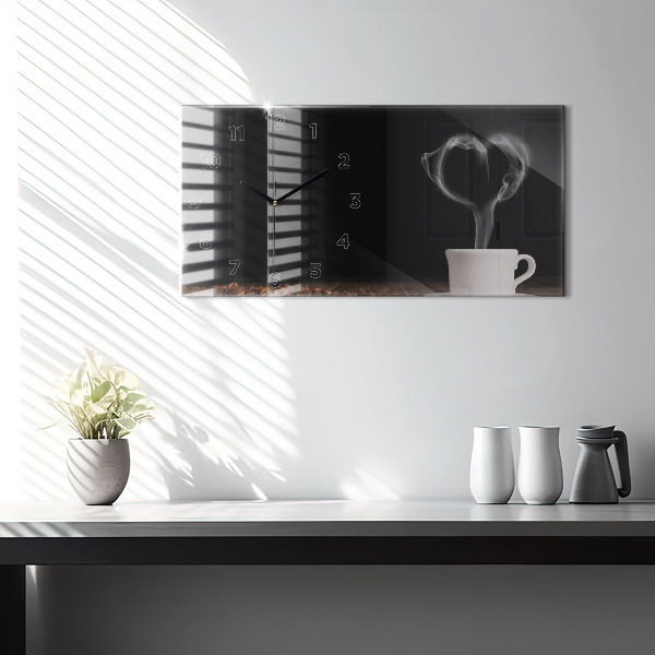 Horizontal wall clock A cup of hot coffee