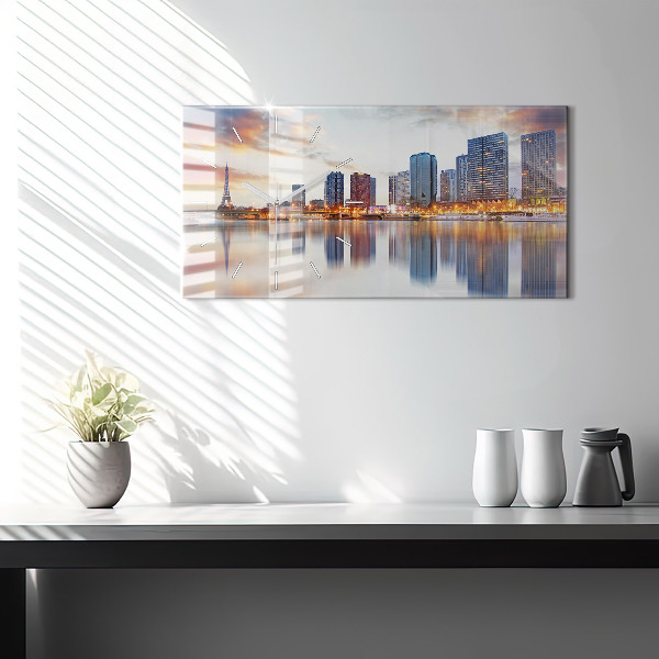 Horizontal wall clock Panorama with the Eiffel Tower