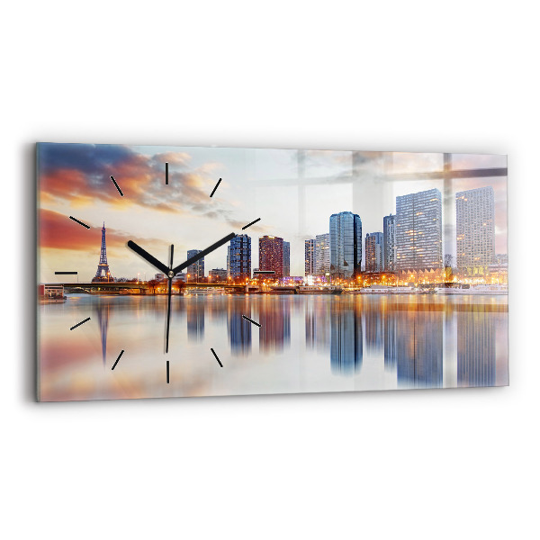 Horizontal wall clock Panorama with the Eiffel Tower