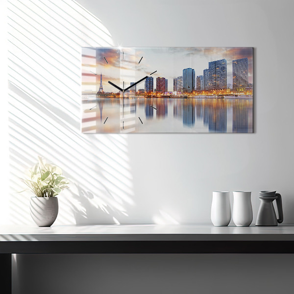 Horizontal wall clock Panorama with the Eiffel Tower