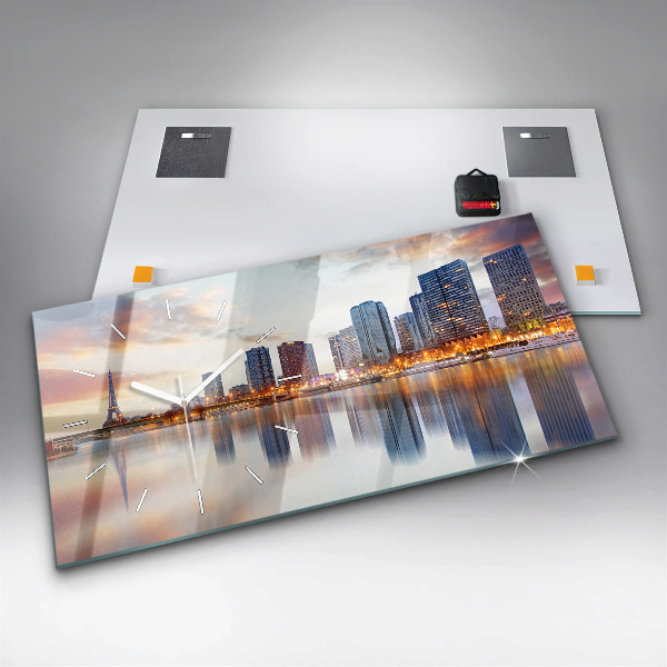 Horizontal wall clock Panorama with the Eiffel Tower