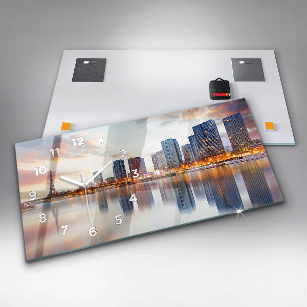 Horizontal wall clock Panorama with the Eiffel Tower