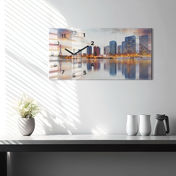 Horizontal wall clock Panorama with the Eiffel Tower