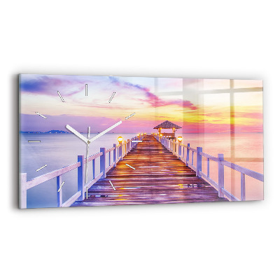 Horizontal wall clock The bridge in the port in the evening