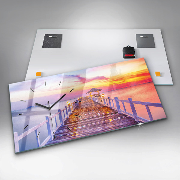 Horizontal wall clock The bridge in the port in the evening