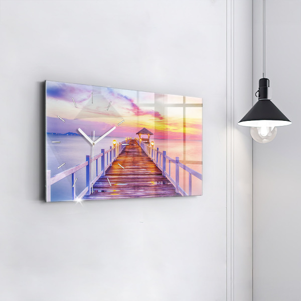 Horizontal wall clock The bridge in the port in the evening