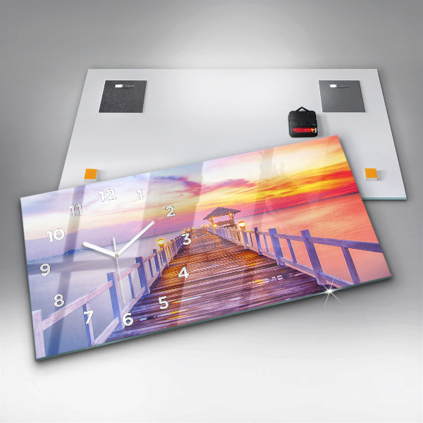 Horizontal wall clock The bridge in the port in the evening