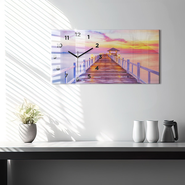 Horizontal wall clock The bridge in the port in the evening