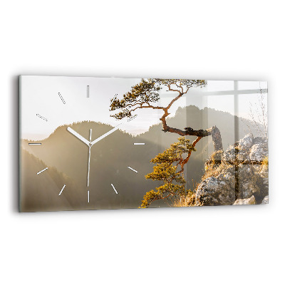 Horizontal wall clock A tree in the mountains