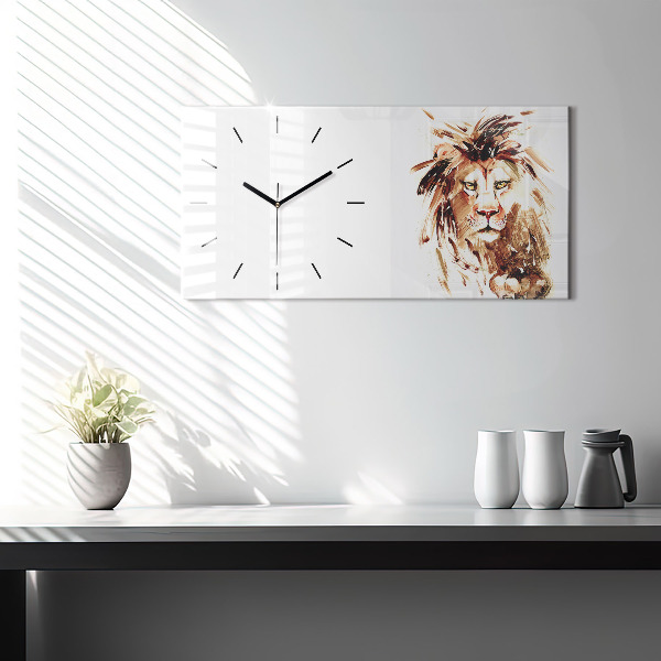 Horizontal wall clock Illustration of a brown lion