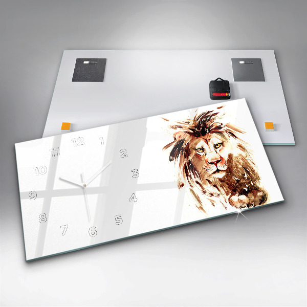 Horizontal wall clock Illustration of a brown lion