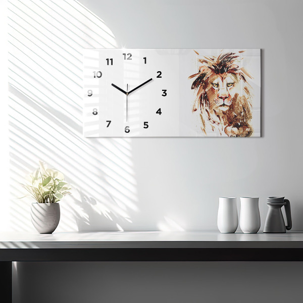 Horizontal wall clock Illustration of a brown lion