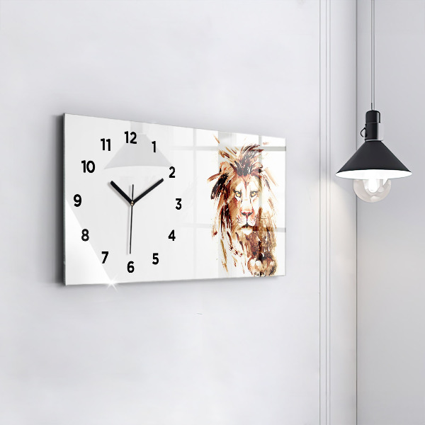 Horizontal wall clock Illustration of a brown lion