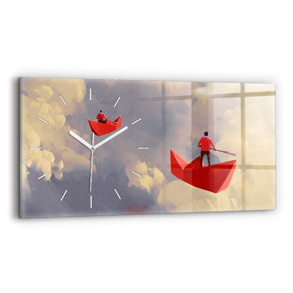 Horizontal wall clock Paper ships