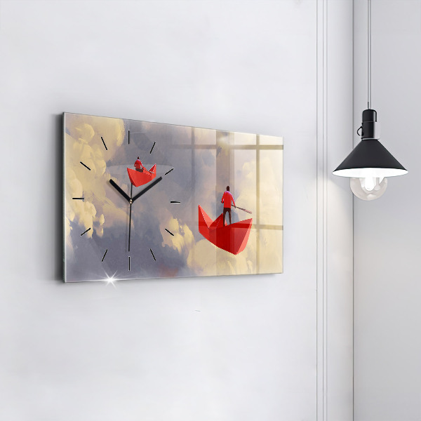 Horizontal wall clock Paper ships