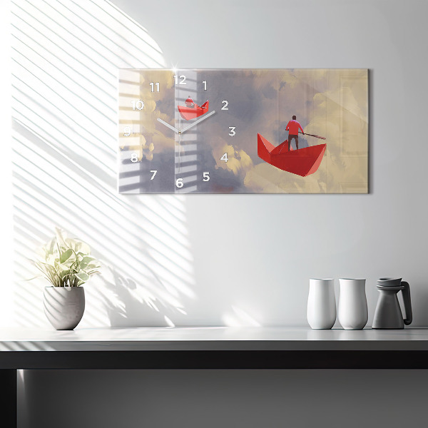 Horizontal wall clock Paper ships