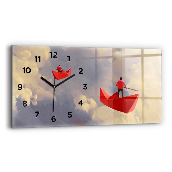 Horizontal wall clock Paper ships