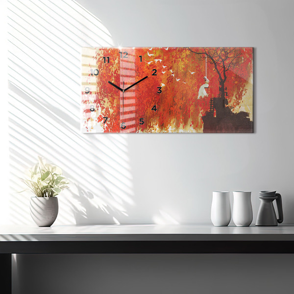 Horizontal wall clock Bride in autumn