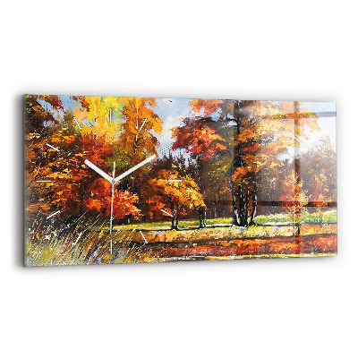 Horizontal wall clock Autumn landscape with a river