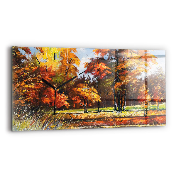 Horizontal wall clock Autumn landscape with a river
