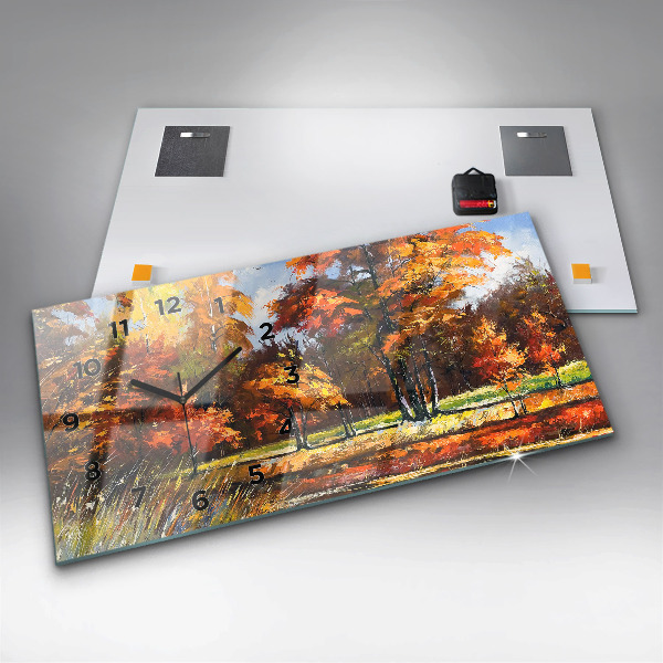 Horizontal wall clock Autumn landscape with a river