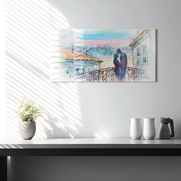Horizontal wall clock People in watercolor