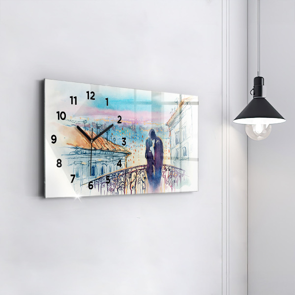 Horizontal wall clock People in watercolor