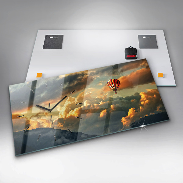 Horizontal wall clock Balloon flight in the clouds