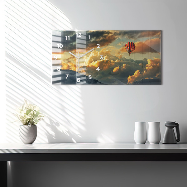 Horizontal wall clock Balloon flight in the clouds